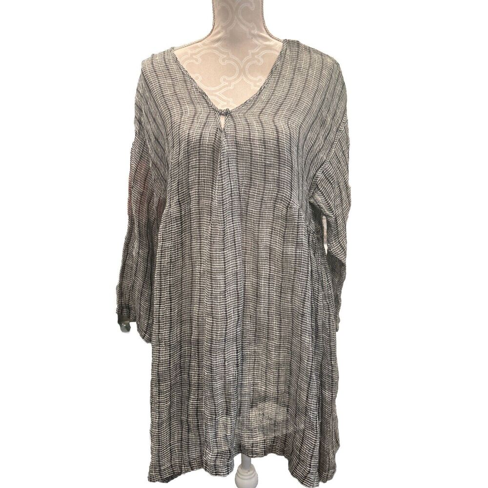 Namsar 100% Linen Gauze Sheer Tunic Dress Pockets White Black Small Medium